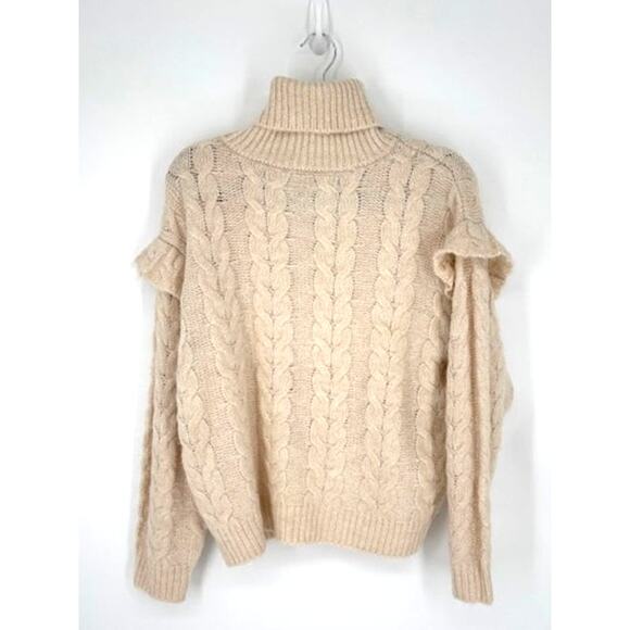 Joe’s Jeans Ruffle Sleeve Cable Knit Turtleneck Sweater – Size Large - Picture 2 of 6